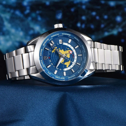 Men's Swiss Design Mechanical GMT Dual Time Zone Luminous Watrproof Watch