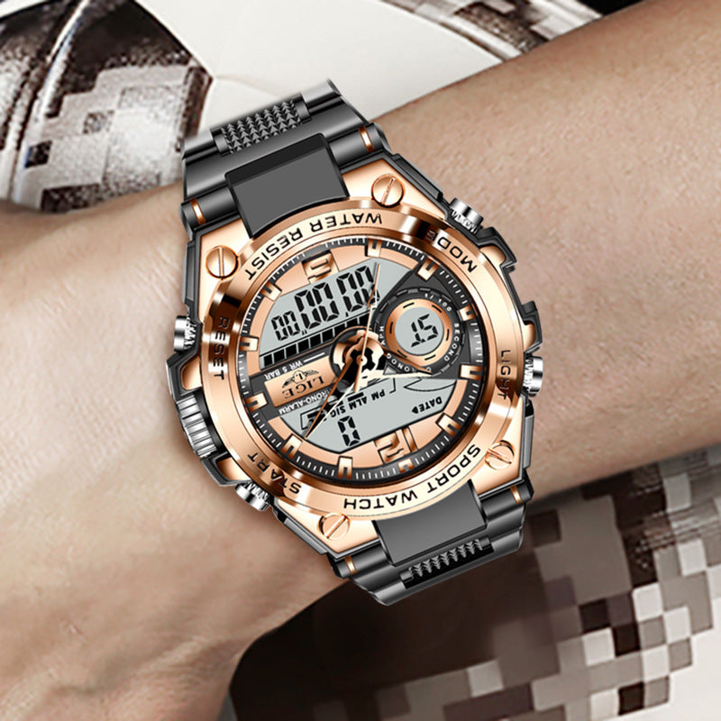 Double Display Electronic Quartz Luminous Waterproof Watch
