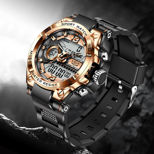 Double Display Electronic Quartz Luminous Waterproof Watch