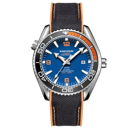Luxury Design Automatic Mechanical Watch Luminous Waterproof Sports Watch with black surface and orange accents