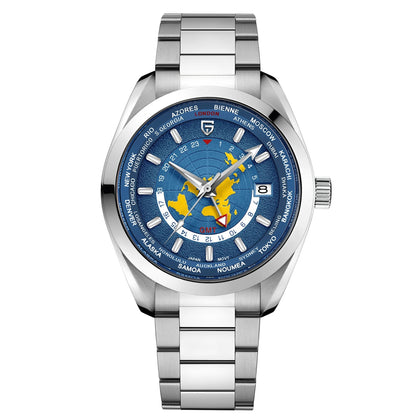 Men's Swiss Design Mechanical GMT Dual Time Zone Luminous Watrproof Watch