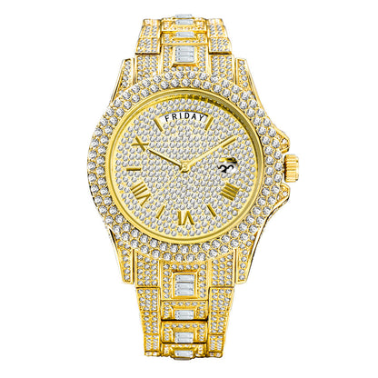 Luxury High-end Double Calendar Business Full Diamond Quartz