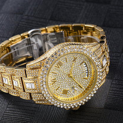 Luxury High-end Double Calendar Business Full Diamond Quartz