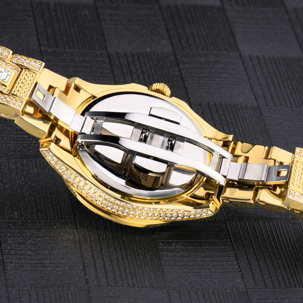 Luxury High-end Double Calendar Business Full Diamond Quartz