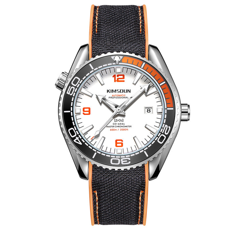Luxury Design Automatic Mechanical Watch Luminous Waterproof Sports Watch with black surface and orange accents