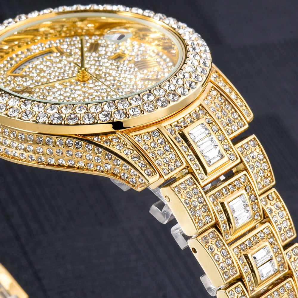 Luxury High-end Double Calendar Business Full Diamond Quartz