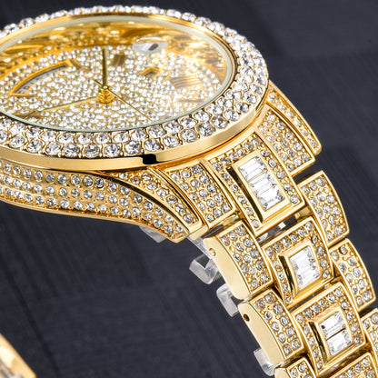 Luxury High-end Double Calendar Business Full Diamond Quartz