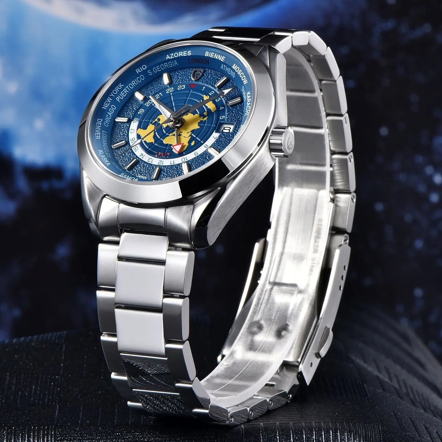 Men's Swiss Design Mechanical GMT Dual Time Zone Luminous Watrproof Watch