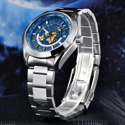 Men's Swiss Design Mechanical GMT Dual Time Zone Luminous Watrproof Watch