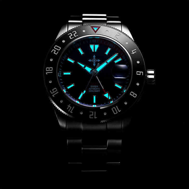 GMT Luminous Waterproof Sapphire Glass Stainless Steel Luxury Men's Watch