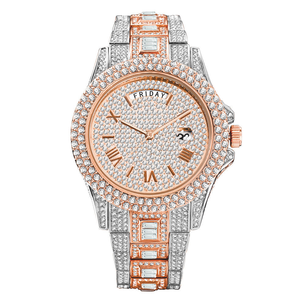 Luxury High-end Double Calendar Business Full Diamond Quartz