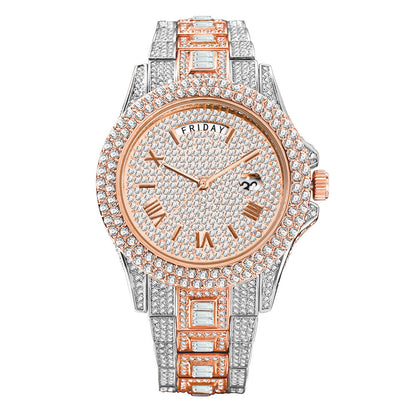 Luxury High-end Double Calendar Business Full Diamond Quartz
