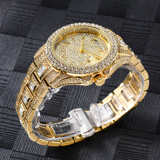 Luxury High-end Double Calendar Business Full Diamond Quartz