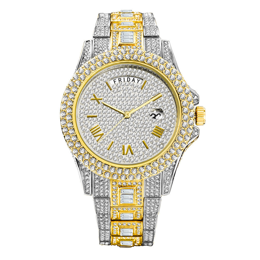 Luxury High-end Double Calendar Business Full Diamond Quartz
