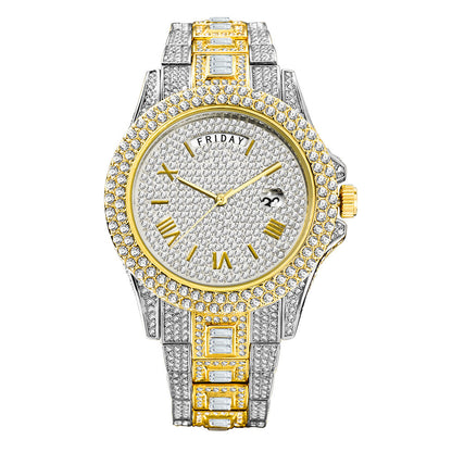 Luxury High-end Double Calendar Business Full Diamond Quartz