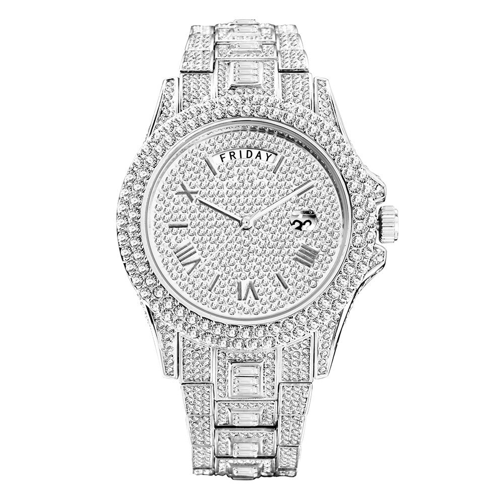 Luxury High-end Double Calendar Business Full Diamond Quartz