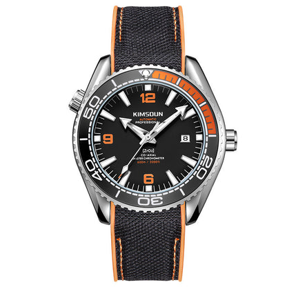 Luxury Design Automatic Mechanical Watch Luminous Waterproof Sports Watch with black surface and orange accents